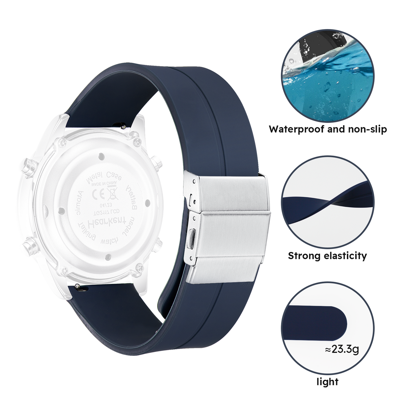 Silicone Watch Strap with Adjustable Buckle 20mm