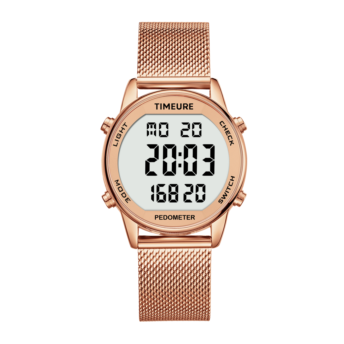 TIMEURE Ladies' Waterproof Pedometer Watch 2401 Steel Tape — Rose Gold