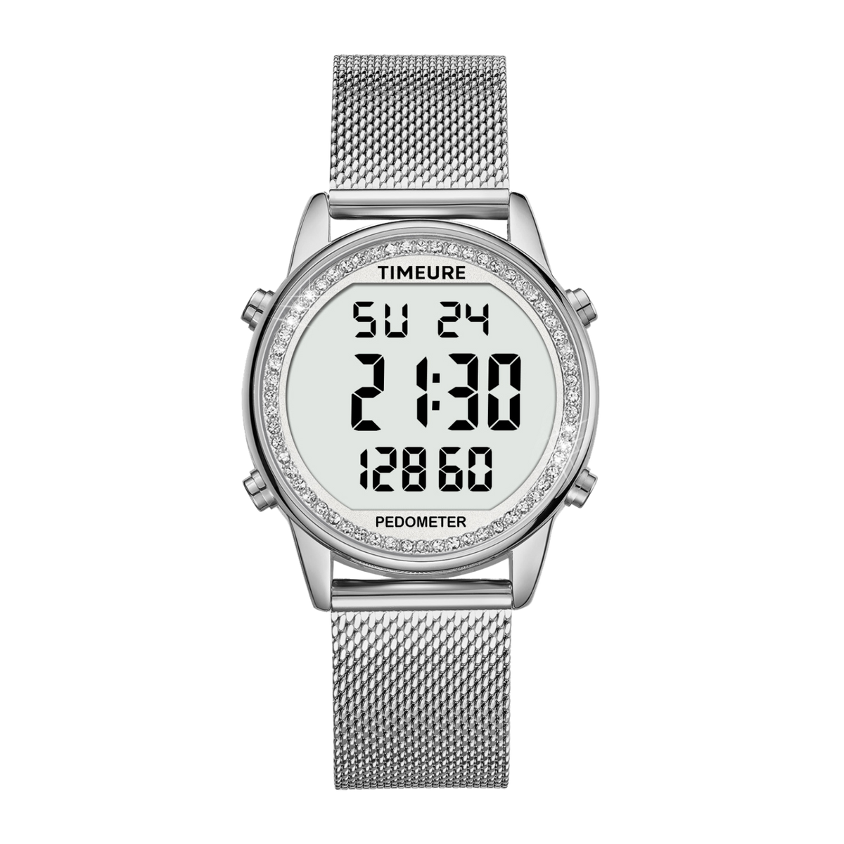 TIMEURE Ladies' Waterproof Pedometer Watch 2401-Steel Tape Crystals