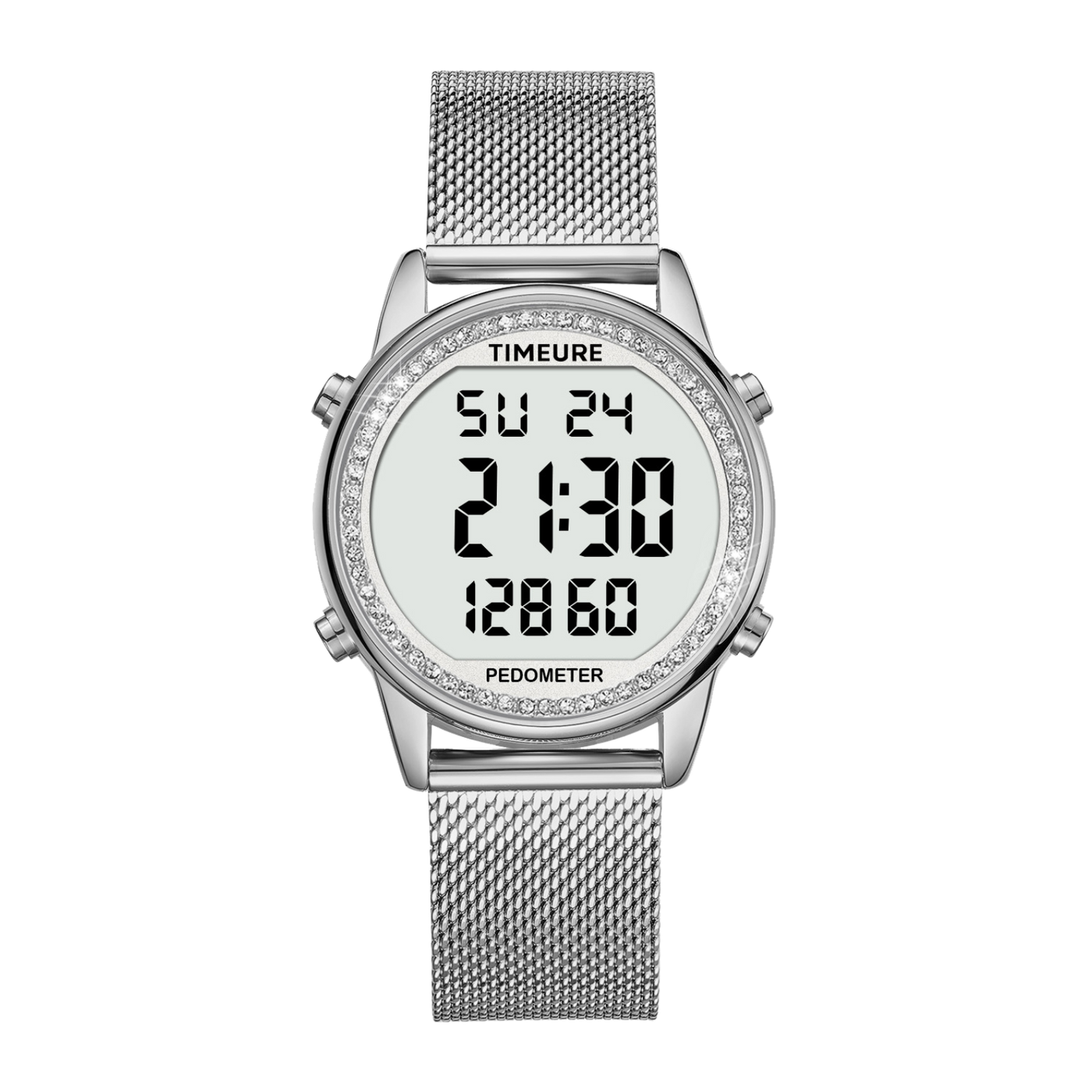 TIMEURE Ladies' Waterproof Pedometer Watch 2401-Steel Tape Crystals