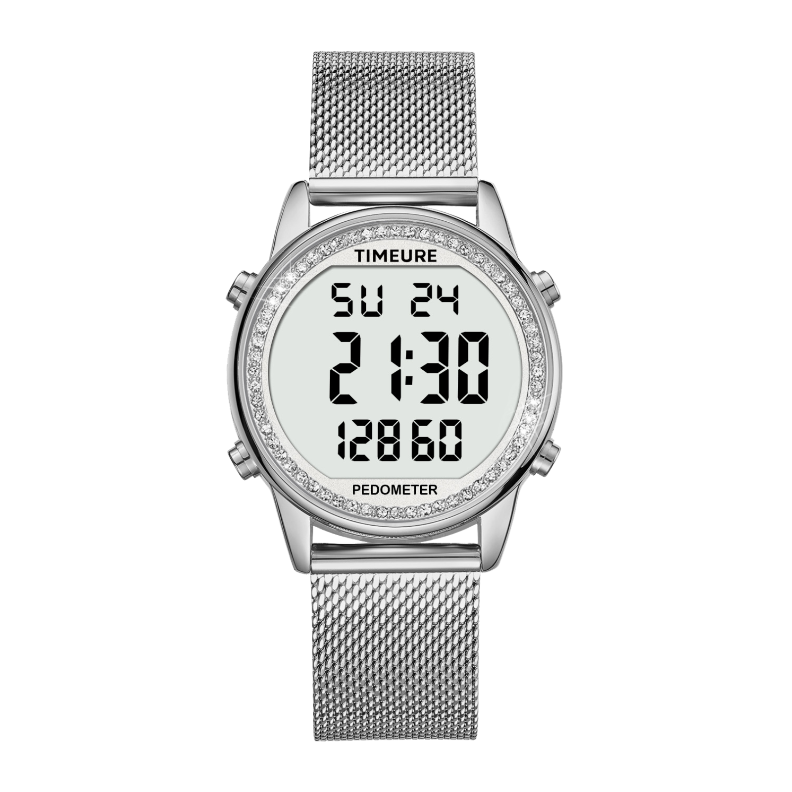 TIMEURE Ladies' Waterproof Pedometer Watch 2401-Steel Tape Crystals