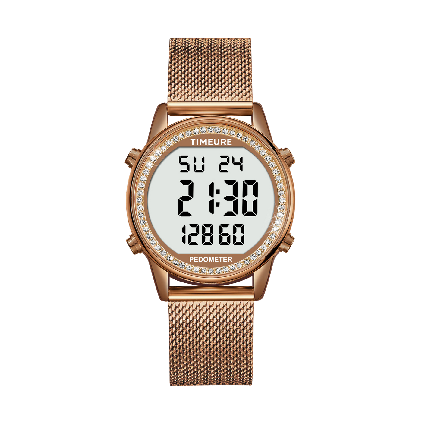 TIMEURE Ladies' Waterproof Pedometer Watch 2401-Steel Tape Crystals
