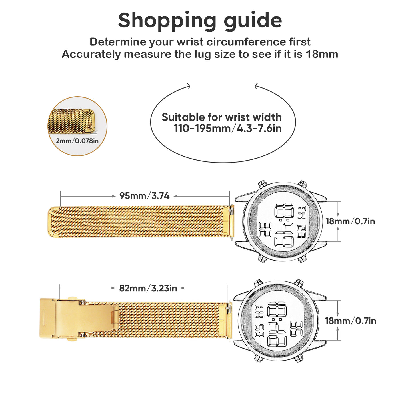Stainless Steel Mesh Watch Strap with Adjustable Buckle 18/20mm
