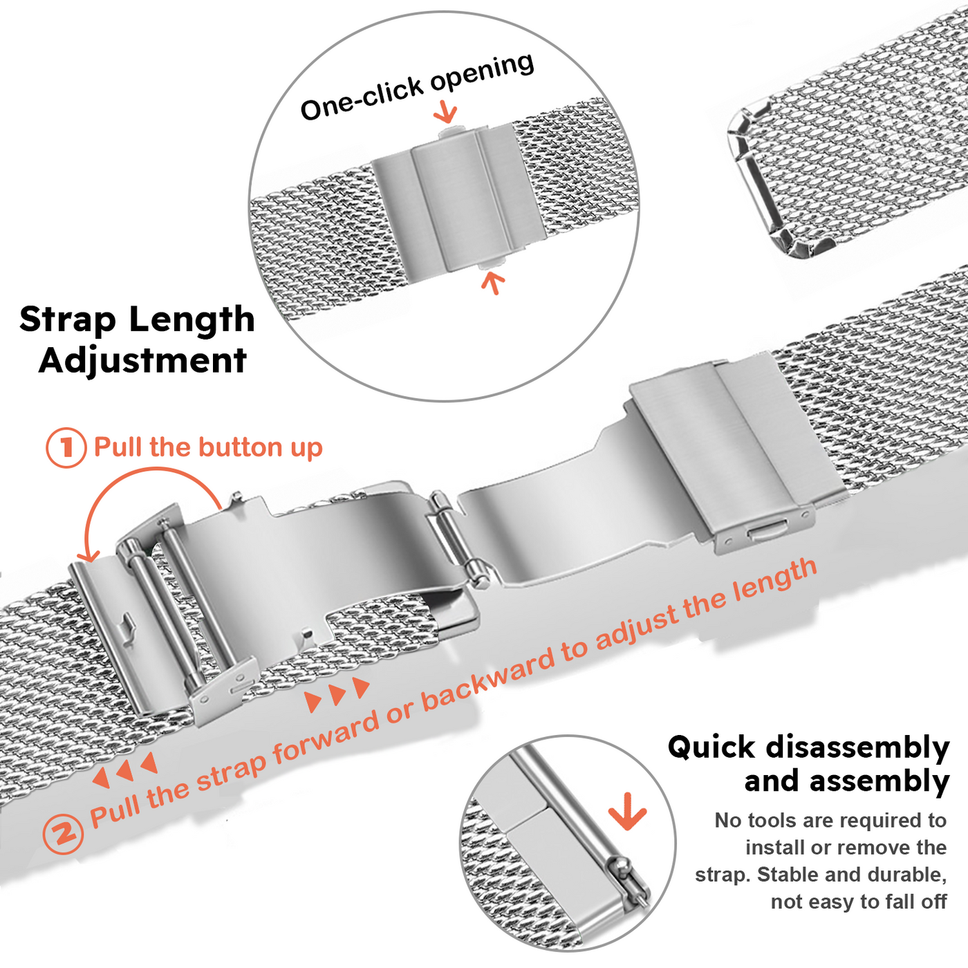 Stainless Steel Mesh Watch Strap with Adjustable Buckle 18/20mm